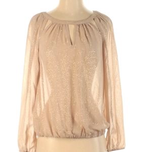 💐Jennifer Lopez sheer beige/tan sparkle blouse/top
